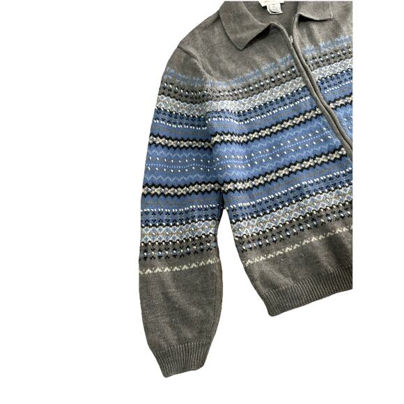 Vintage Talbots Women’s Gray Blue Fair Isle Wool Angora Knit Sweater Full Zip XL - Picture 4 of 9